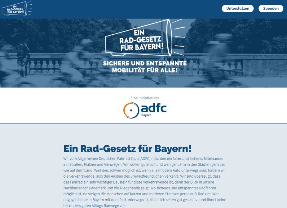 Ein Rad-Gesetz für Bayern, Website Screenshot der Website "Ein Rad-Gesetz für Bayern".