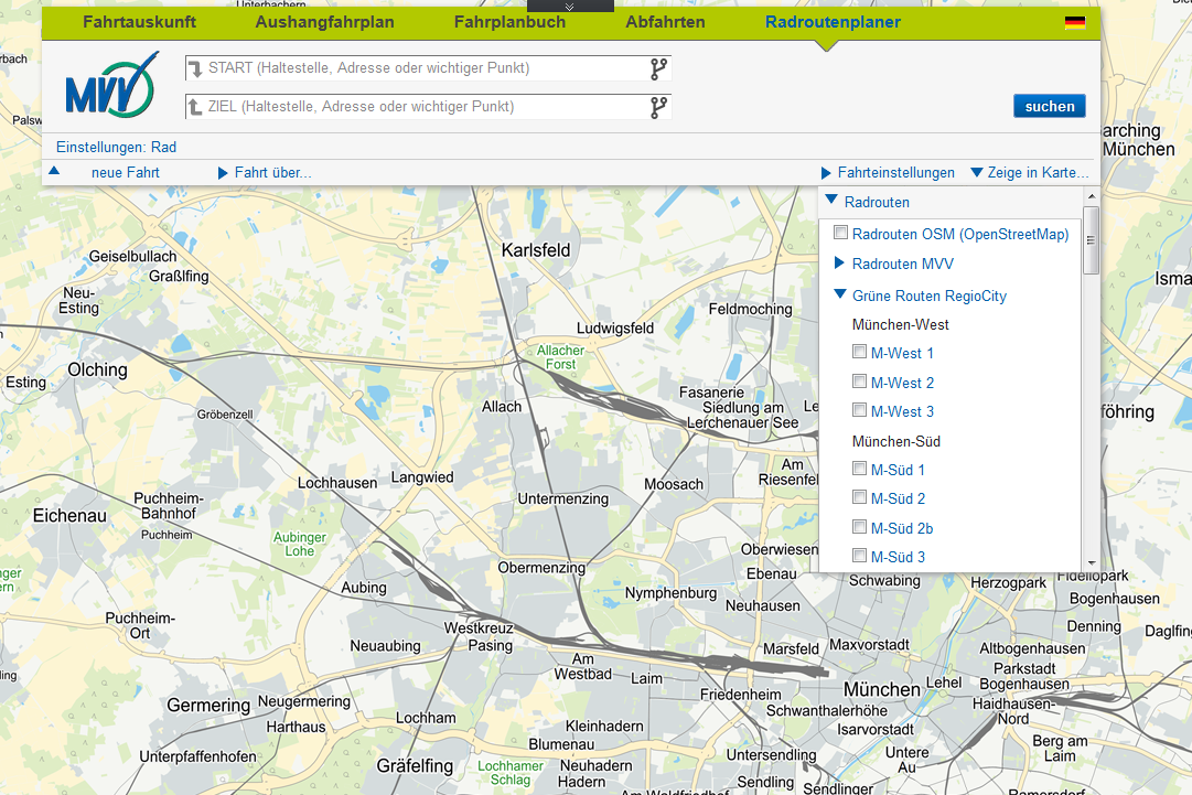 MVV-Radroutenplaner: Screenshot