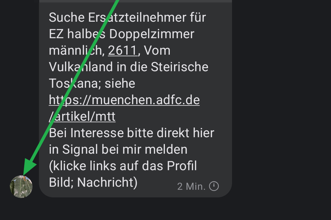 Beschreibung wie der Suchende in Signal kontaktiert wird.